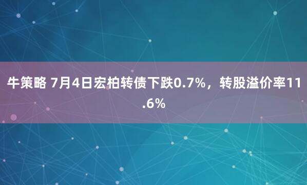 牛策略 7月4日宏柏转债下跌0.7%，转股溢价率11.6%