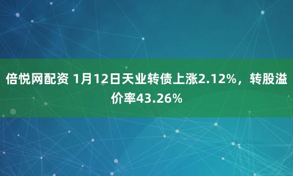 倍悦网配资 1月12日天业转债上涨2.12%，转股溢价率43.26%